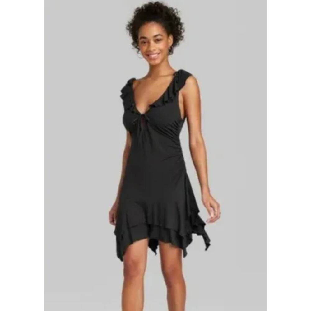 Wild Fable Black Sleeveless Handkerchief Hem Fit & Flare Dress Size XXS
